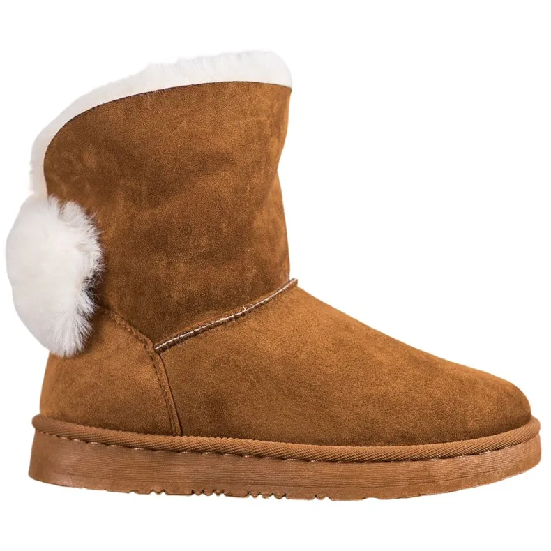 Bella Paris Snowboots met pompons bruin