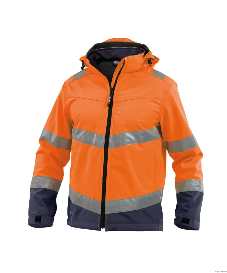 DASSY® Malaga Hoge zichtbaarheids-softshell Jas Fluor-oranje/Marineblauw maat XS