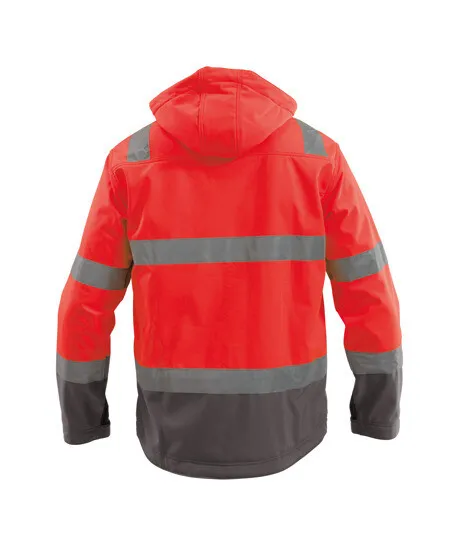 DASSY® Malaga Hoge zichtbaarheids-softshell Jas Fluor-rood/Cementgrijs maat XS