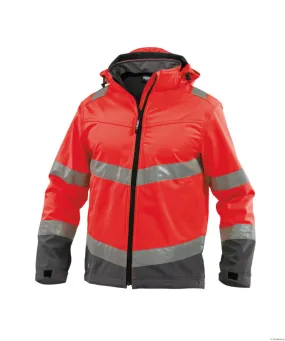 DASSY® Malaga Hoge zichtbaarheids-softshell Jas Fluor-rood/Cementgrijs maat XS