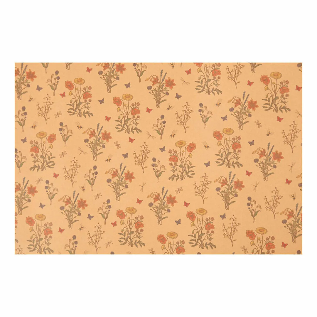 Faux Leather Papier Bruin met Bloemenprint, 1m