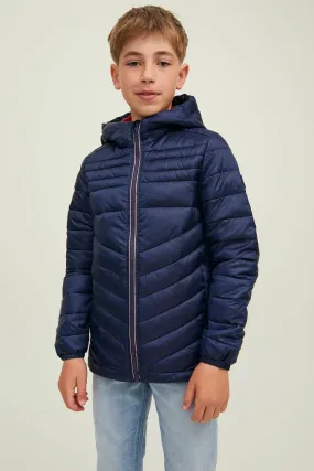 Jack & Jones JUNIOR gewatteerde jas JJEHERO donkerblauw Jongens Polyester Capuchon