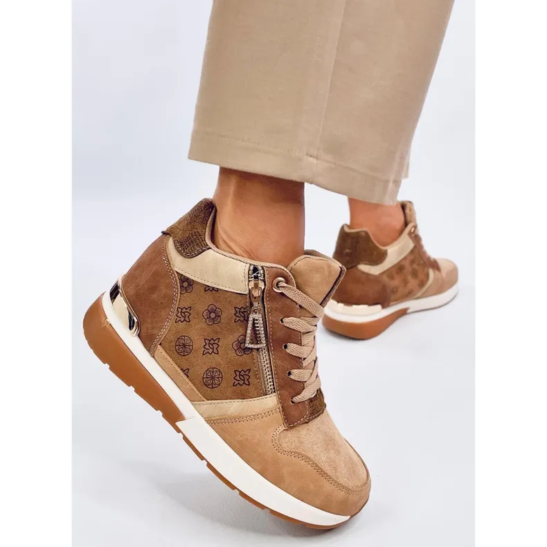 Telts kaki sneakers met sleehak bruin