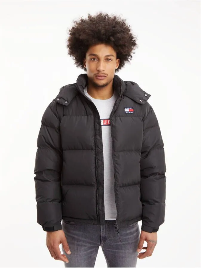 Tommy Hilfiger Zwarte gewatteerde jas met hoge kraag en capuchon Black Heren