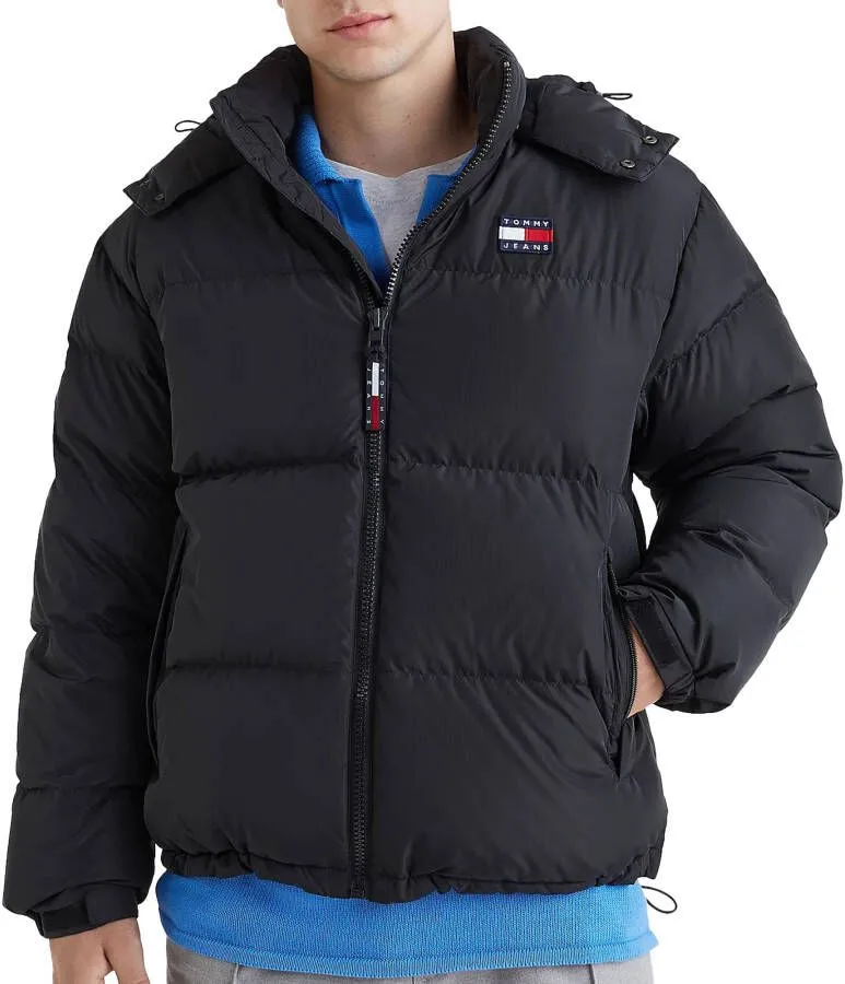 Tommy Hilfiger Zwarte gewatteerde jas met hoge kraag en capuchon Black Heren