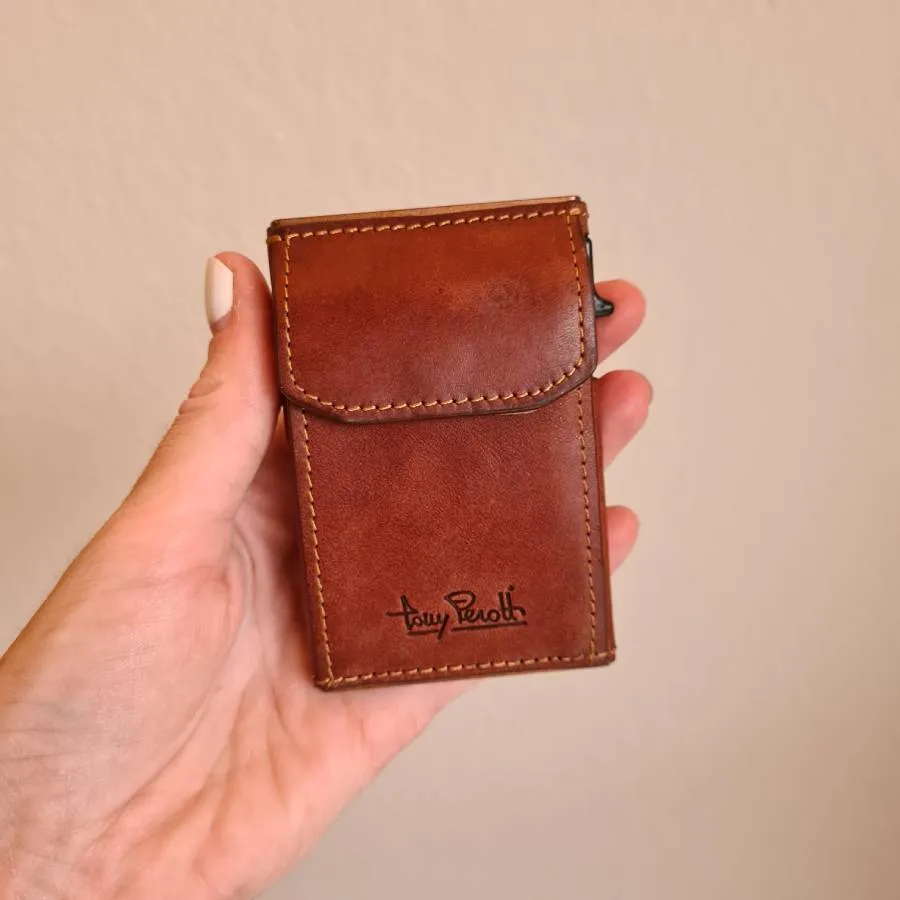 Tony Perotti Cardholder Furbo muntgeld in bruin